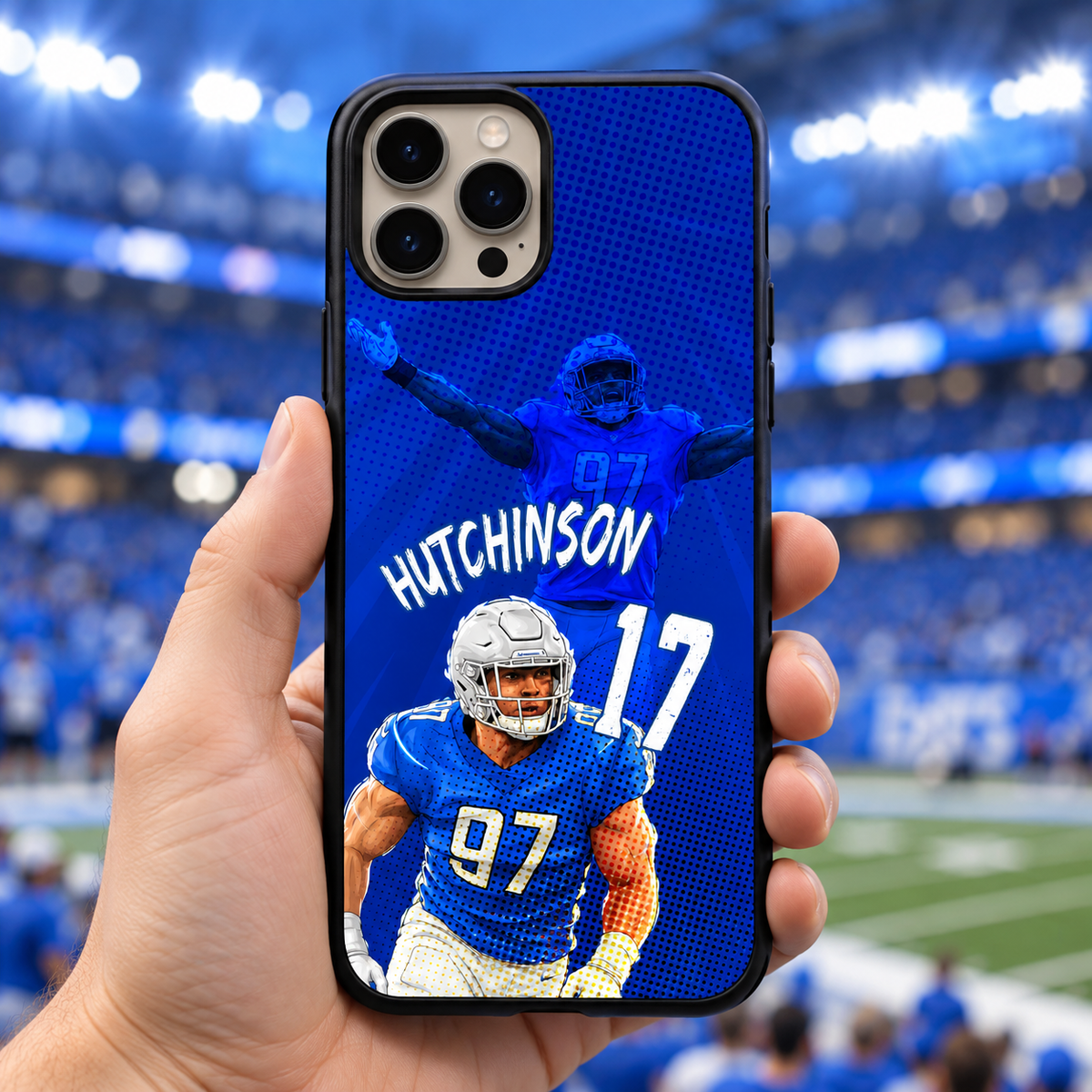 Aidan Hutchinson graffiti iPhone TPU case held at stadium