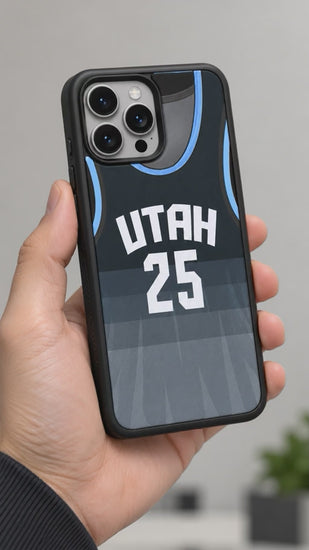 Utah Jazz charcoal 25 phone case handheld front and side product video