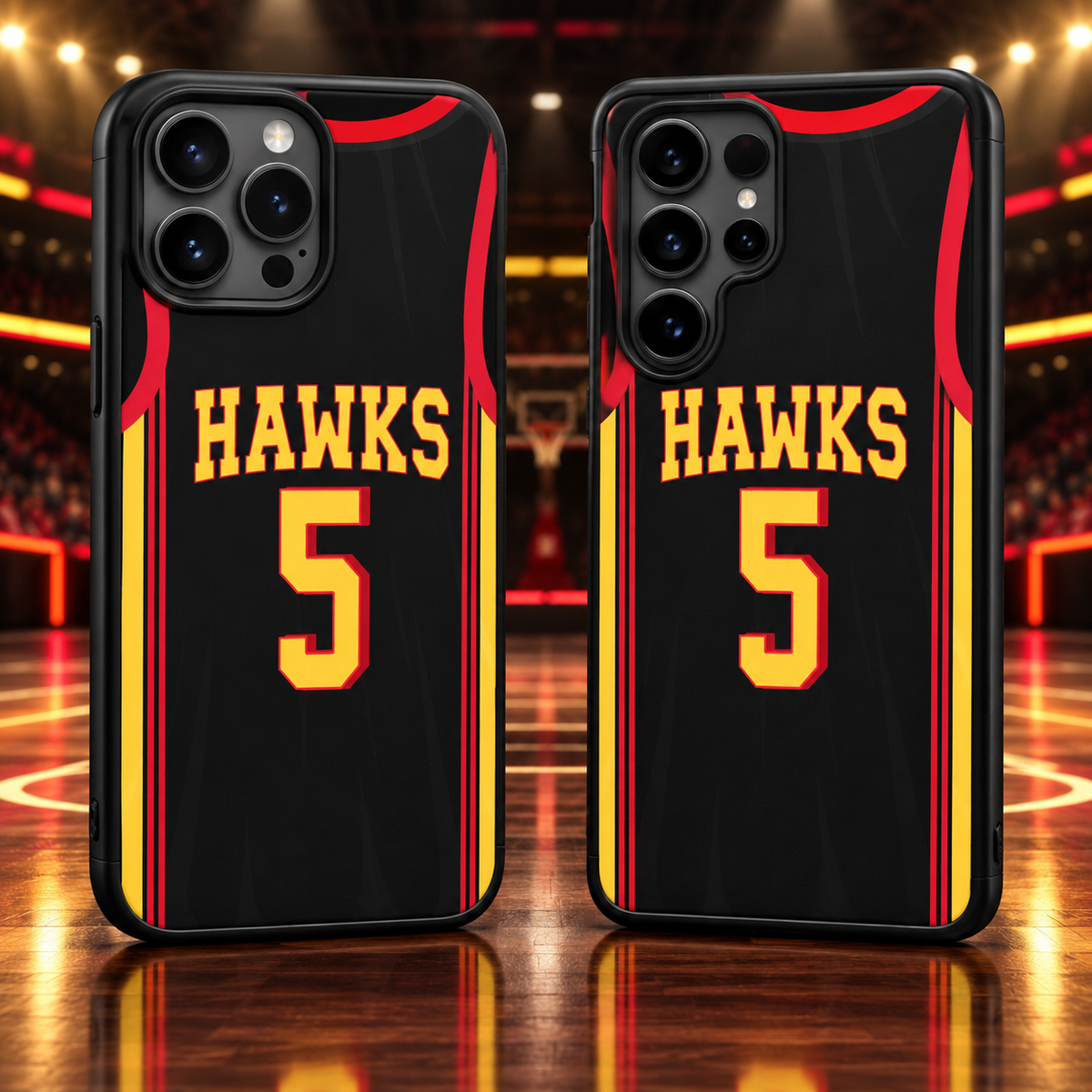 Atlanta Hawks Black Jersey #5 TPU Phone Case for iPhone & Samsung — iPhone 18 Pro Max and Samsung Galaxy S26 Ultra mockup