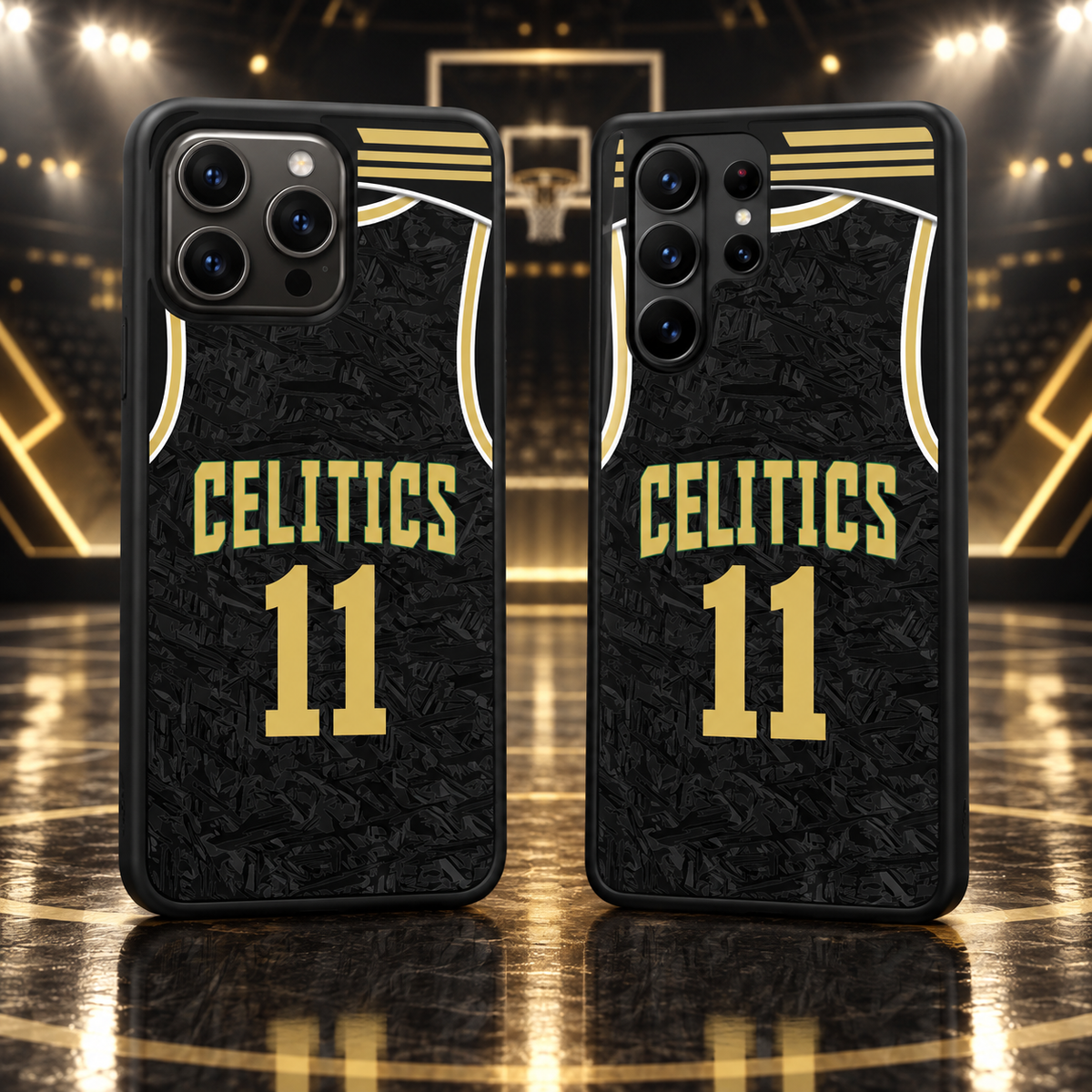 Boston Celtics Black & Gold Jersey #11 TPU Phone Case for iPhone & Samsung — iPhone 18 Pro Max and Samsung Galaxy S26 Ultra mockup
