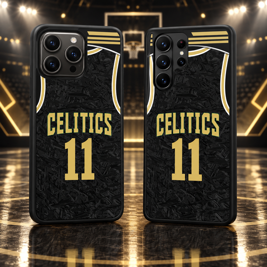 Boston Celtics Black & Gold Jersey #11 TPU Phone Case for iPhone & Samsung — iPhone 18 Pro Max and Samsung Galaxy S26 Ultra mockup