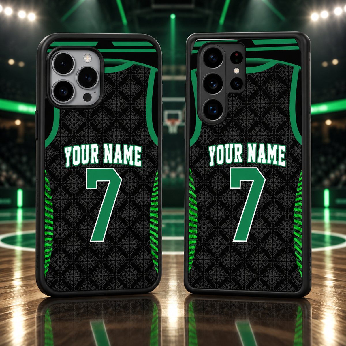 Boston Celtics Black Ornamental #7 Personalized TPU Phone Case — iPhone 18 Pro Max and Samsung Galaxy S26 Ultra mockup