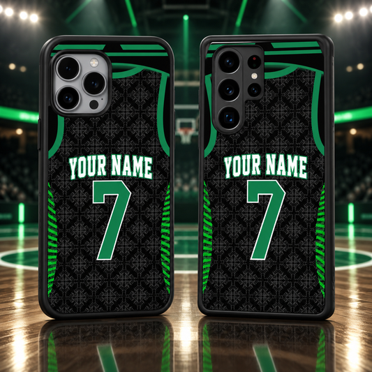 Boston Celtics Black Ornamental #7 Personalized TPU Phone Case — iPhone 18 Pro Max and Samsung Galaxy S26 Ultra mockup