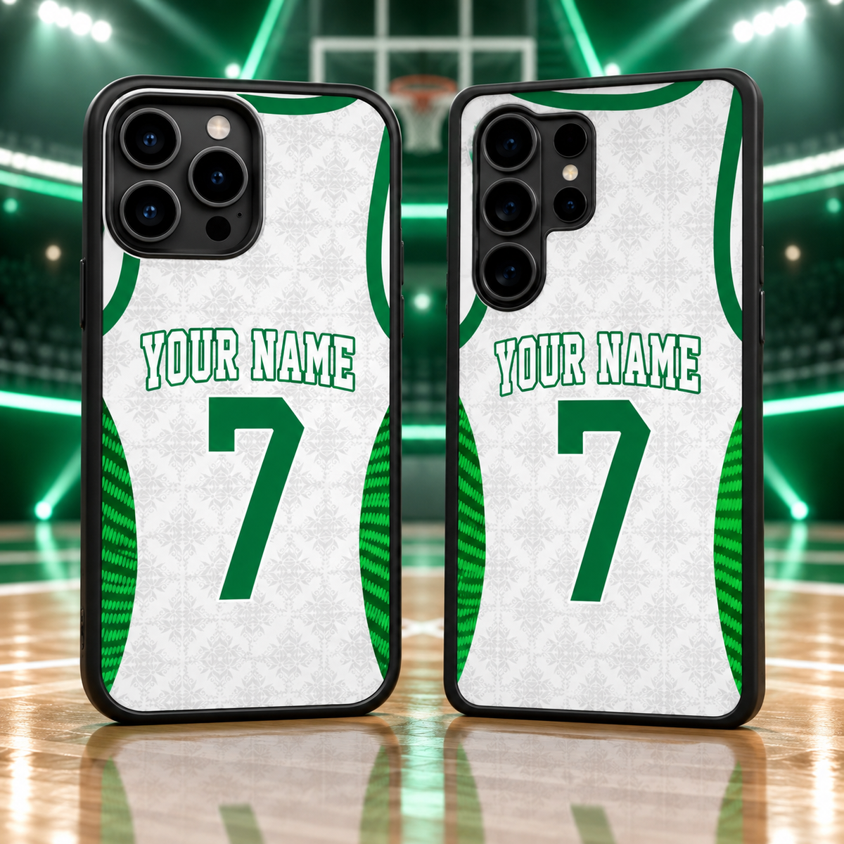 Boston Celtics White Ornamental #7 Personalized TPU Phone Case — iPhone 18 Pro Max and Samsung Galaxy S26 Ultra mockup