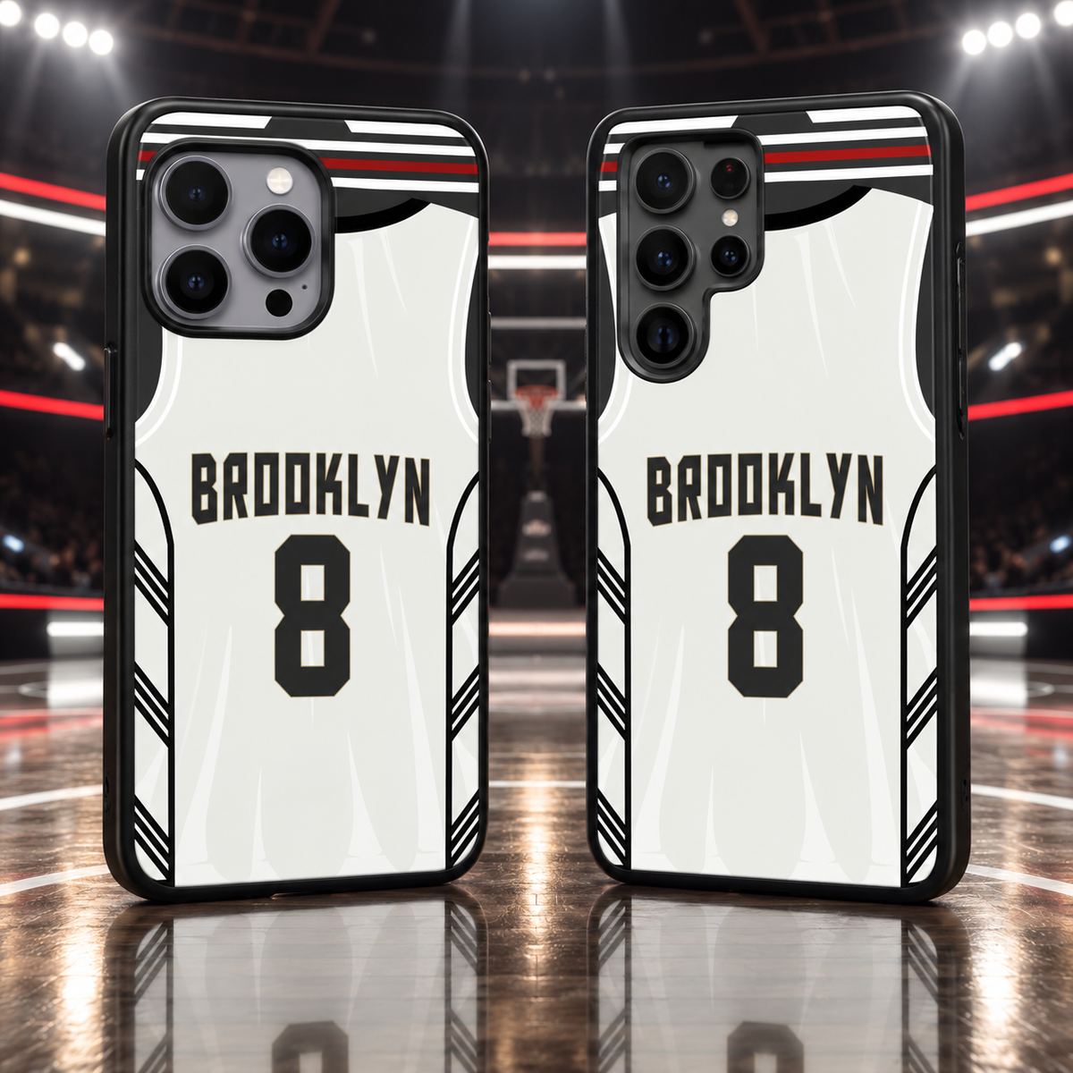 Brooklyn Nets White Jersey #8 TPU Phone Case for iPhone & Samsung — iPhone 18 Pro Max and Samsung Galaxy S26 Ultra mockup