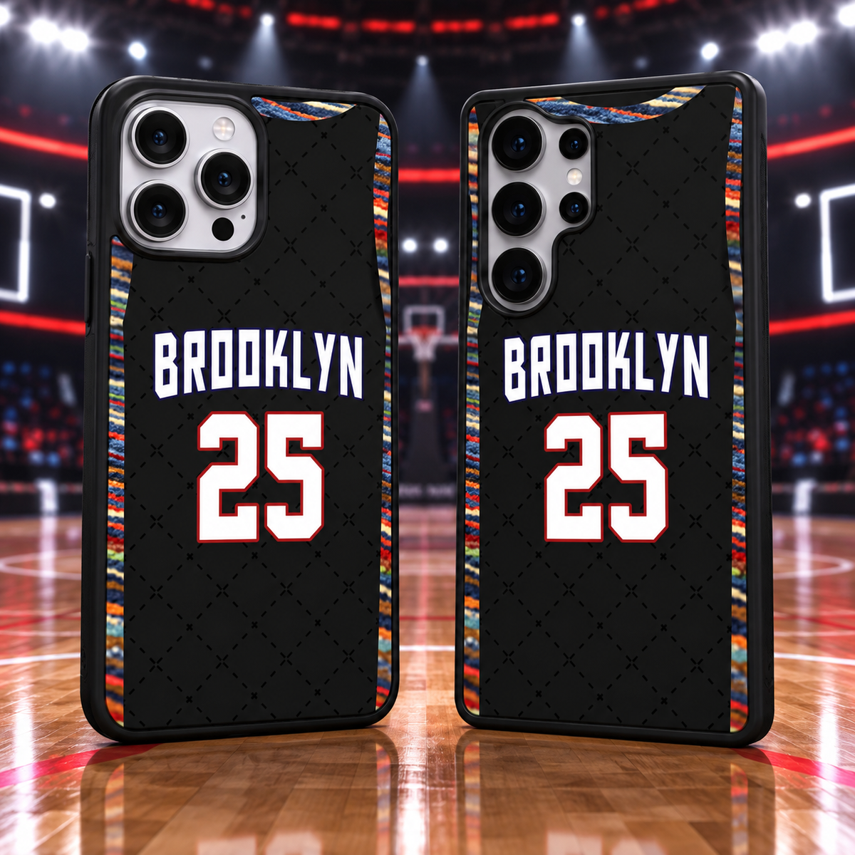 Brooklyn Nets black jersey number 25 iPhone 18 Pro Max and Samsung Galaxy S26 Ultra case mockup