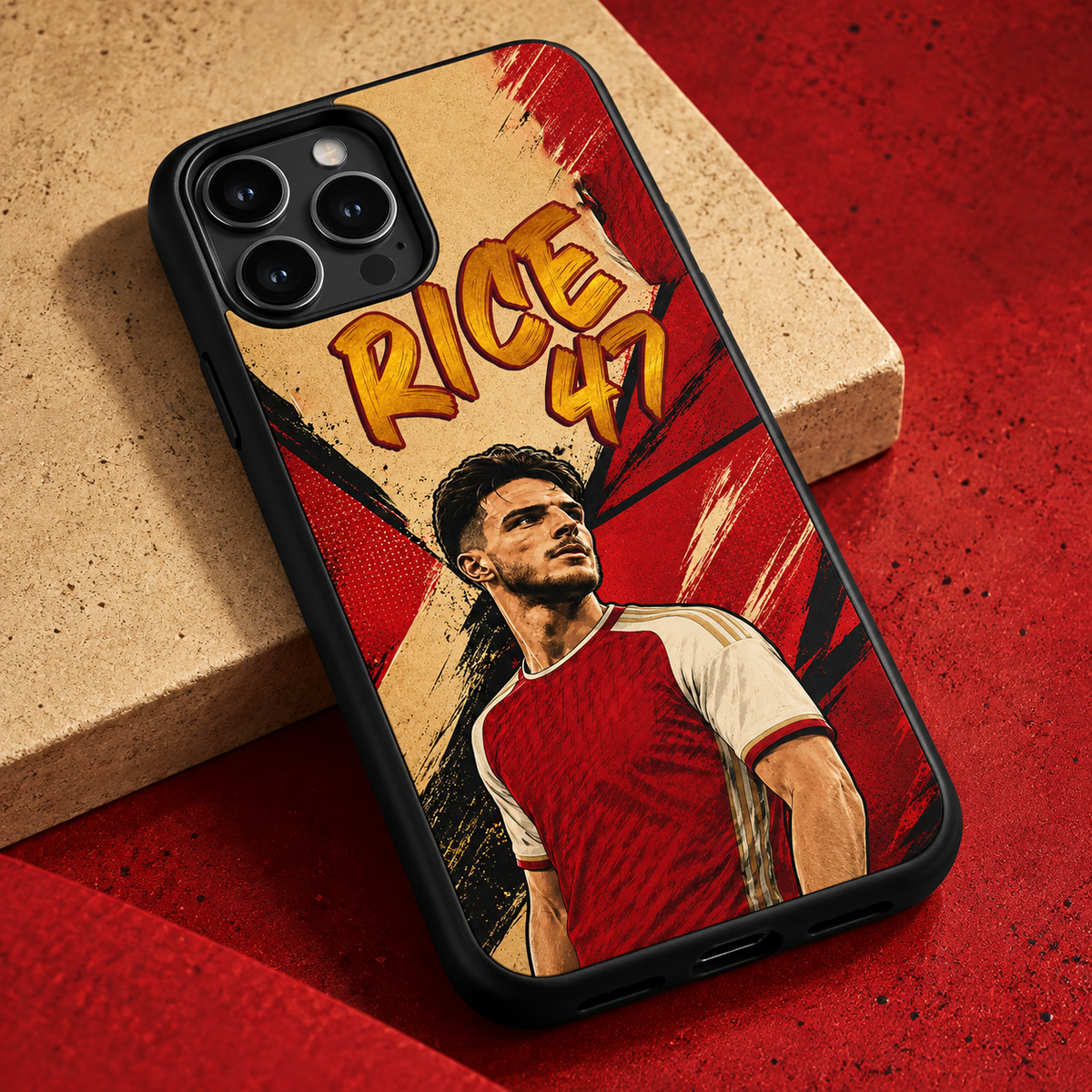 Declan Rice graffiti black-edge TPU case closeup