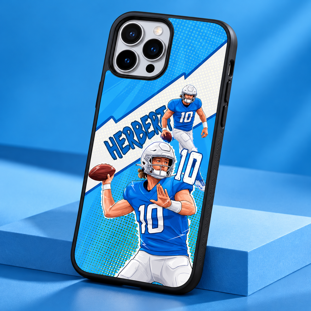 Justin Herbert graffiti black-edge TPU case closeup