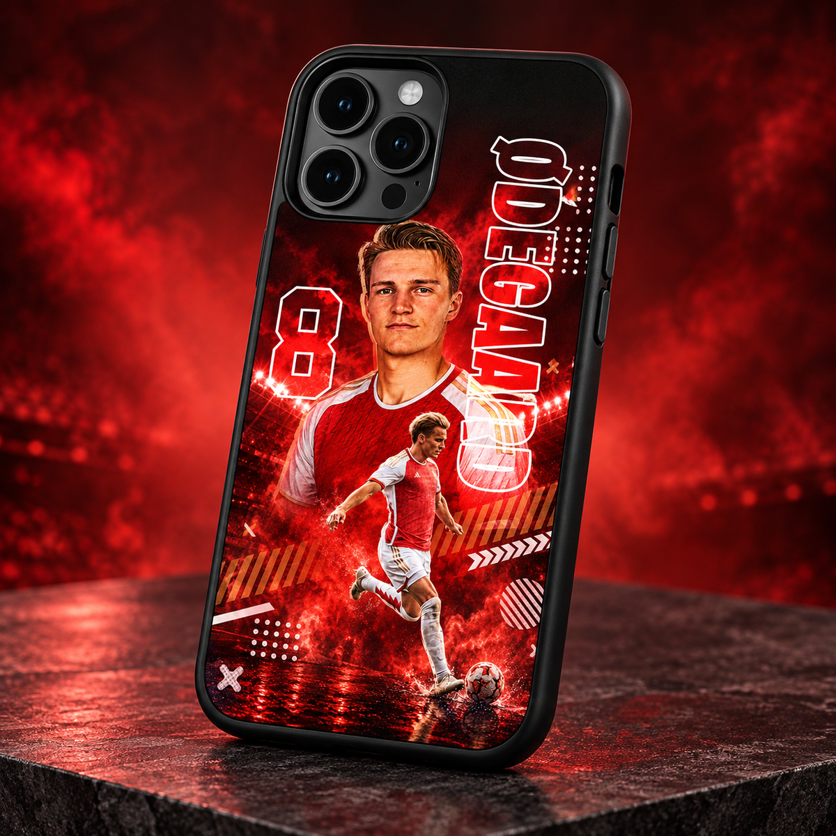 Martin Ødegaard graffiti black-edge TPU case closeup
