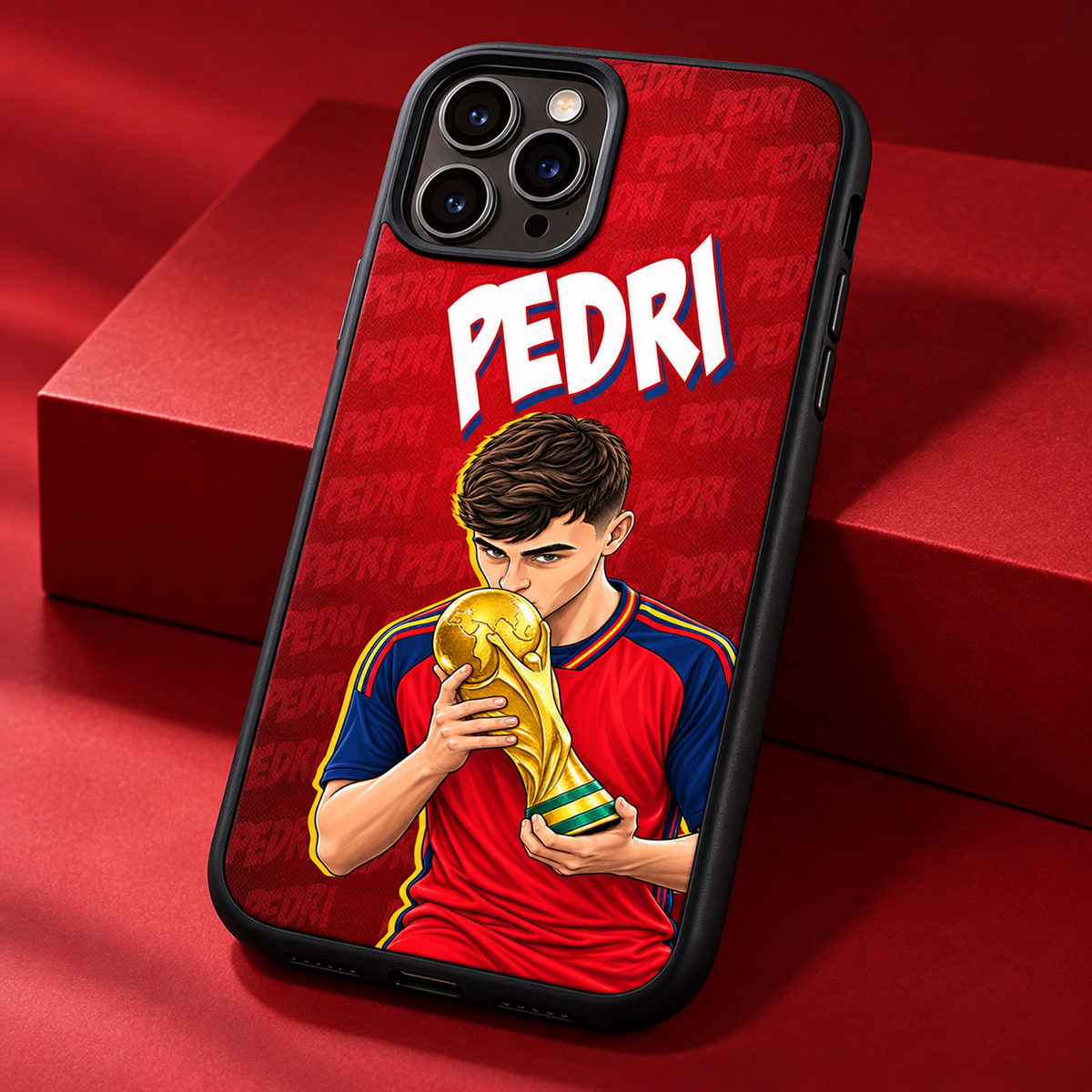 Pedri graffiti black-edge TPU case closeup