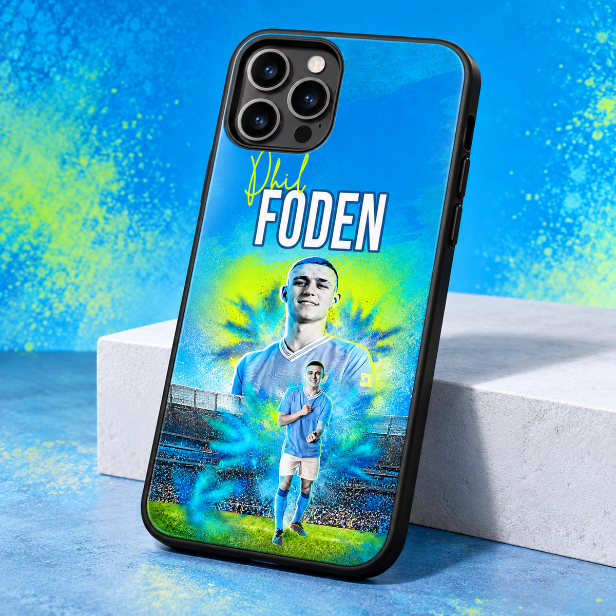 Phil Foden graffiti black-edge TPU case closeup