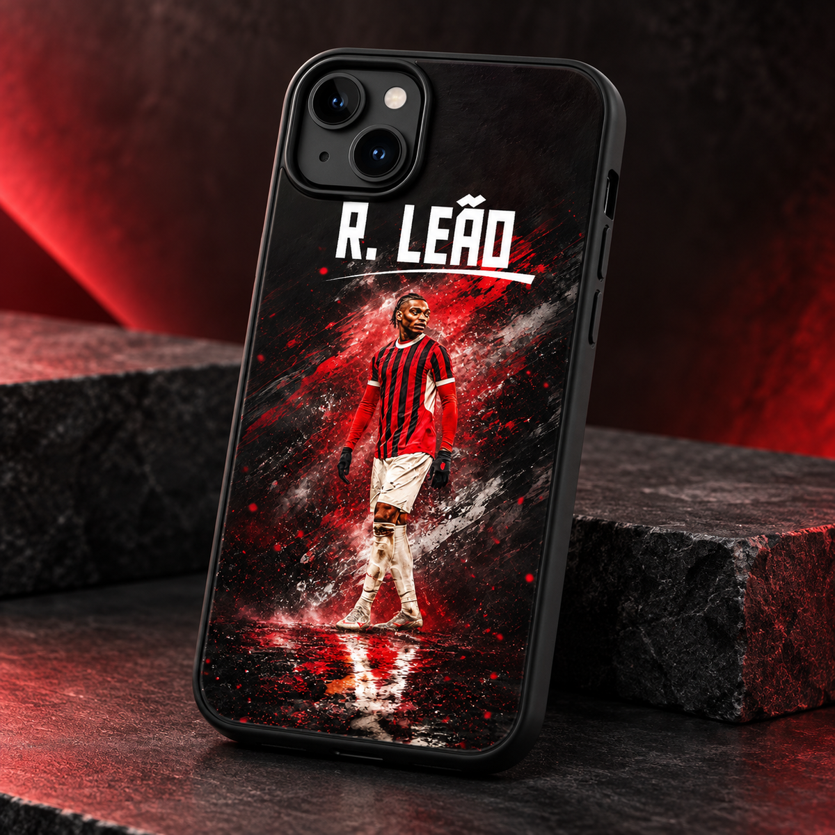 Rafael Leão graffiti black-edge TPU case closeup