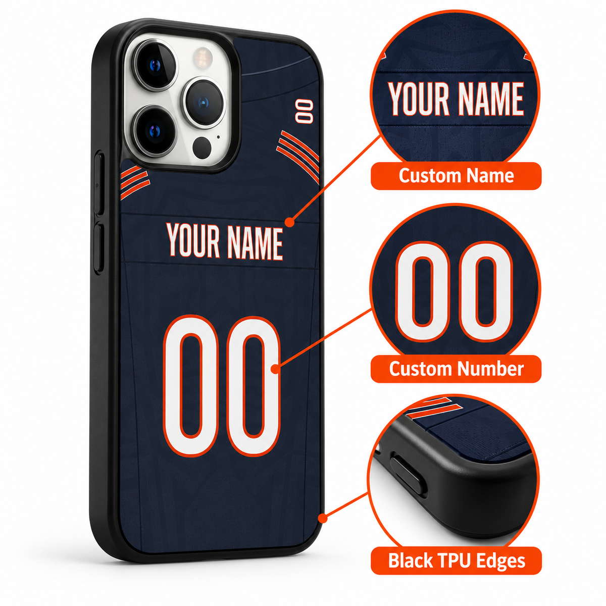 Chicago personalized case custom name, custom number and black TPU edges