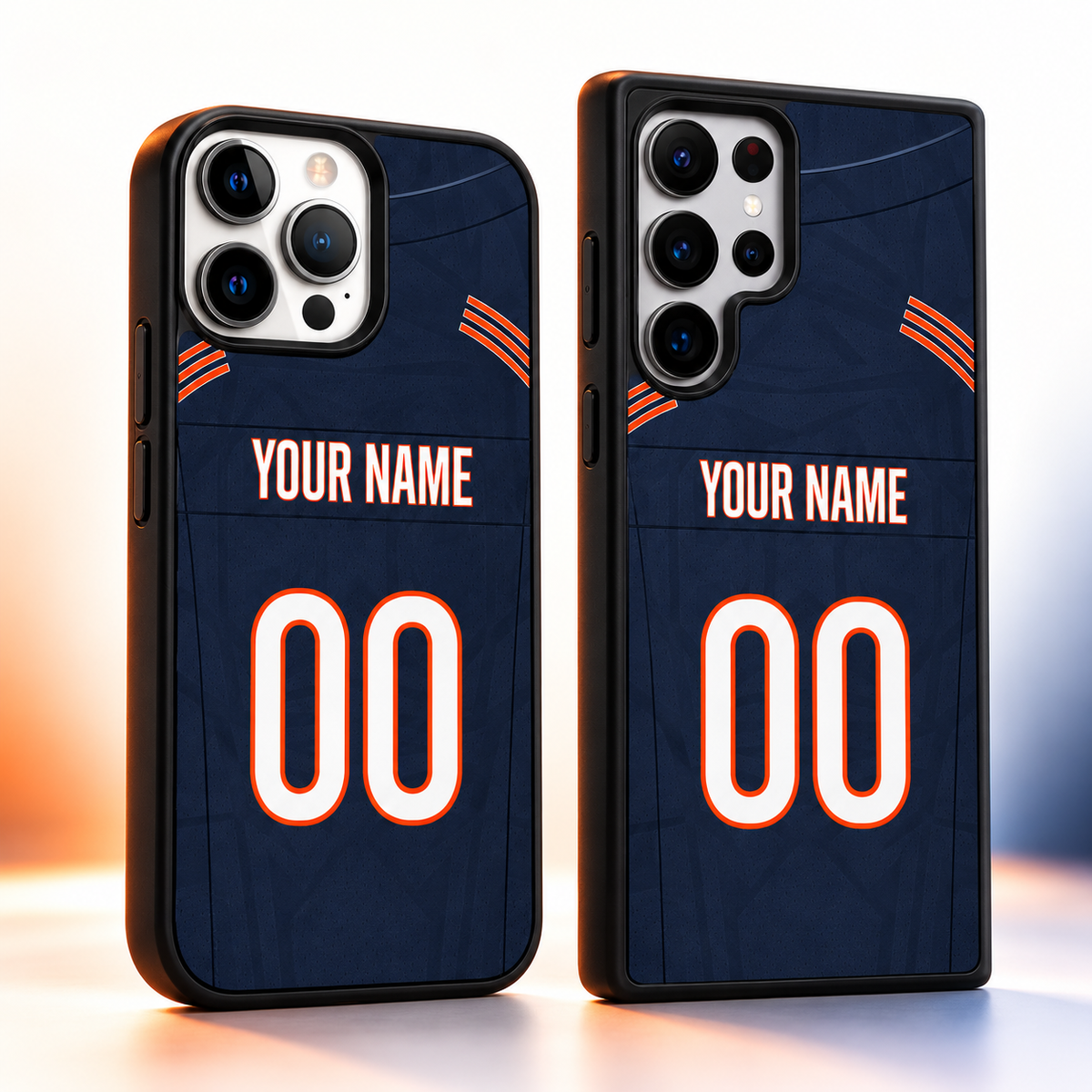 Chicago personalized navy and orange iPhone and Samsung phone cases