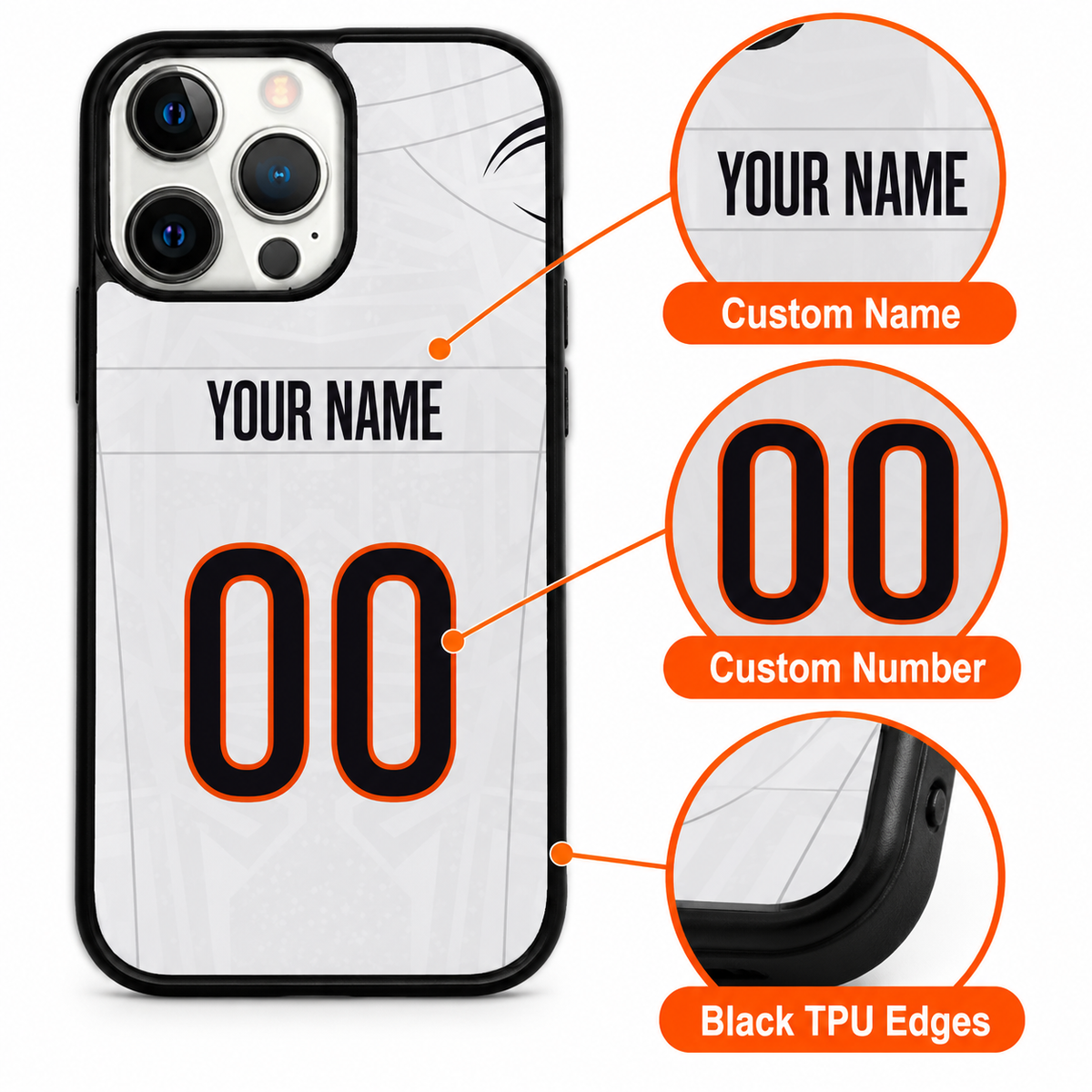 Cincinnati custom name, number and black TPU edges