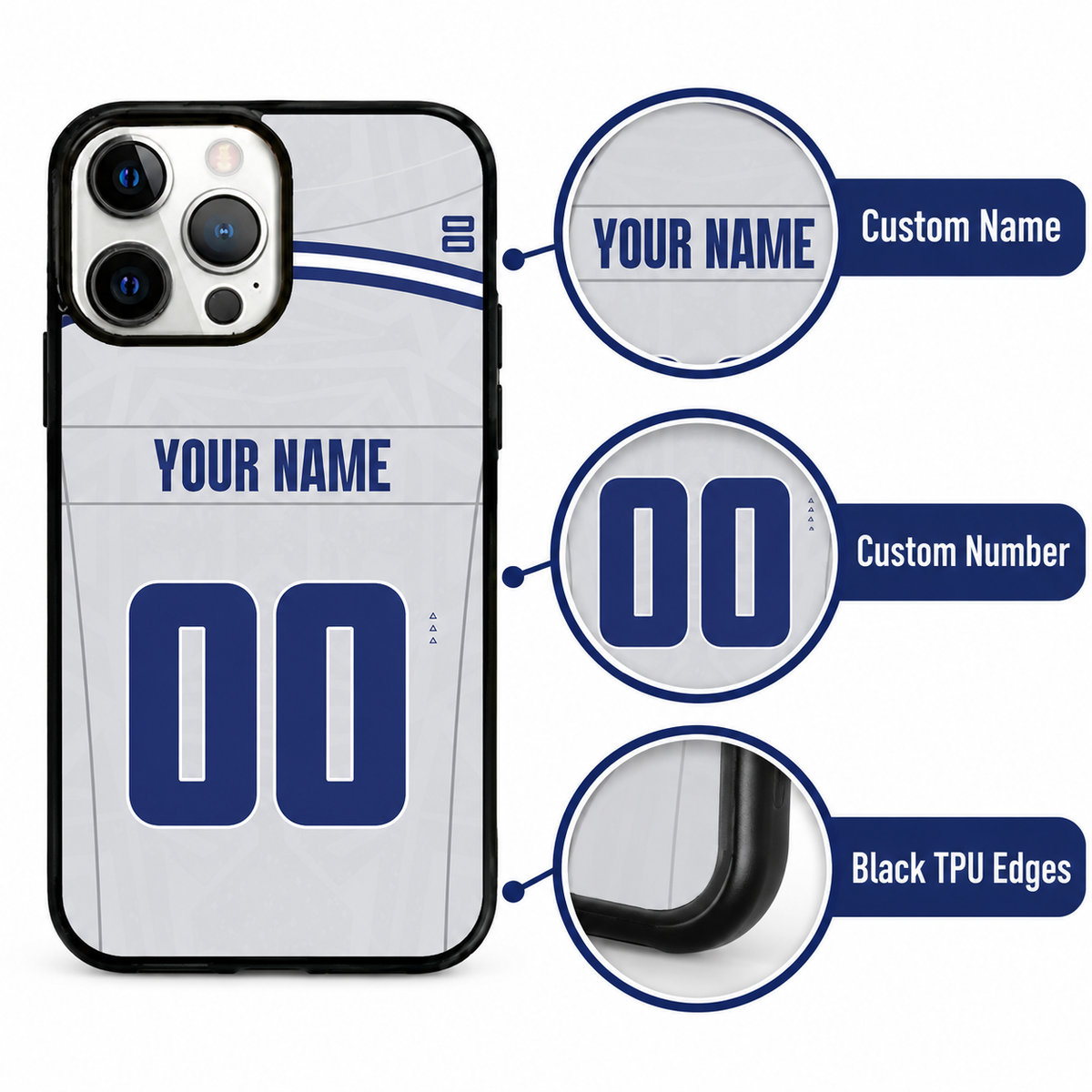 Dallas personalized name and number phone case features mockup
