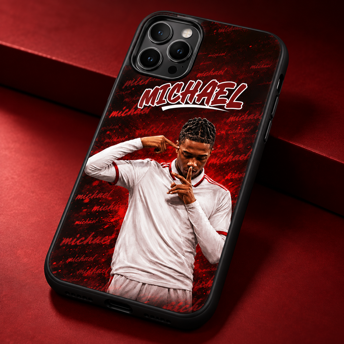 Michael soccer TPU case closeup
