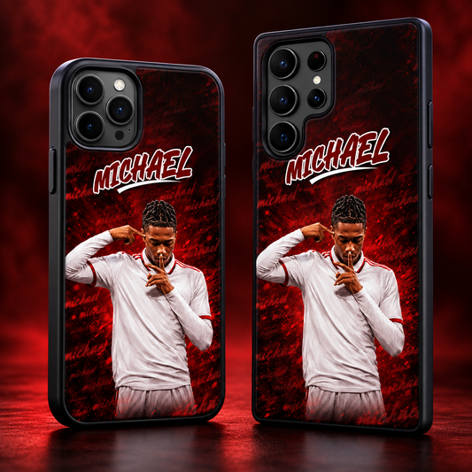 Michael soccer red and black TPU phone case main mockup