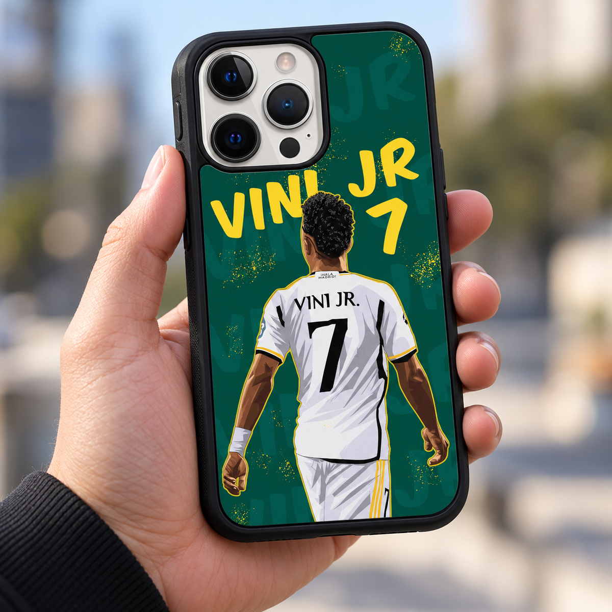 Vini Jr graffiti black TPU case — lifestyle