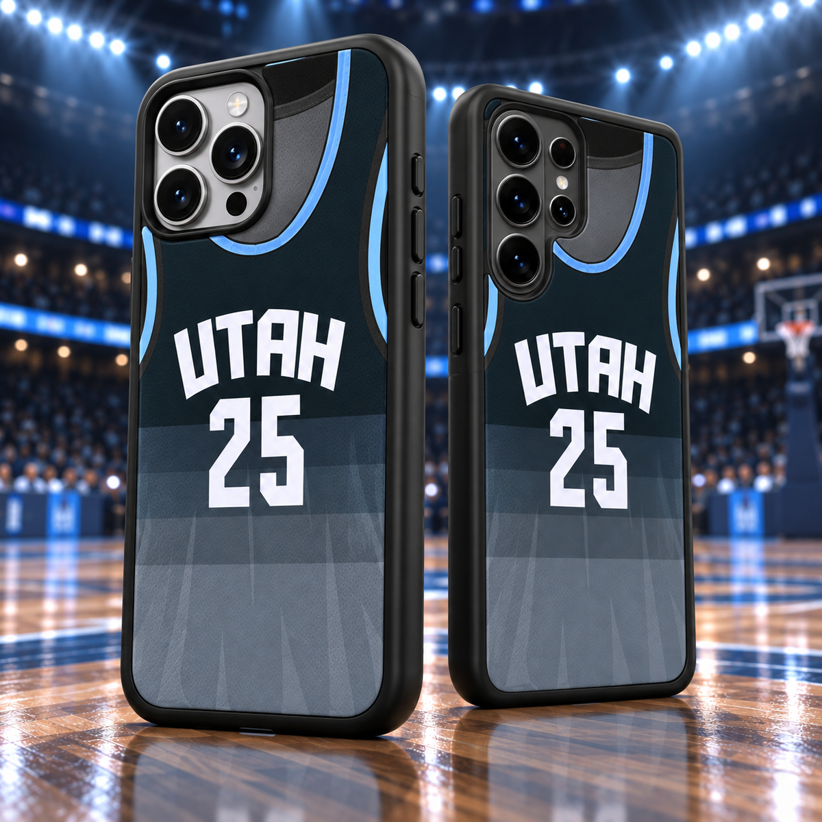 Utah Jazz 25 iPhone and Samsung phone cases angled arena view