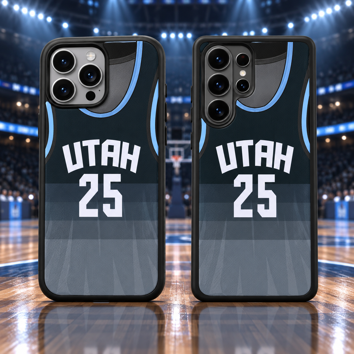 Utah Jazz 25 dual iPhone and Samsung phone case hero mockup