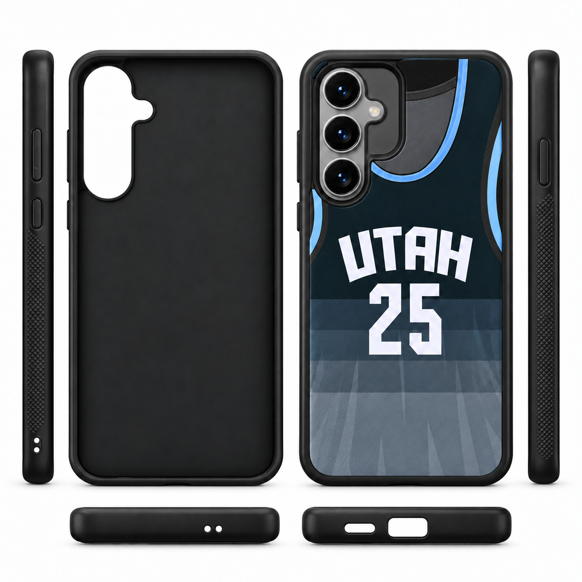 Utah Jazz charcoal 25 TPU phone case multi-angle views with diamond textured side grip